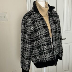 Chico's Black and White Checkered Bomber Jacket